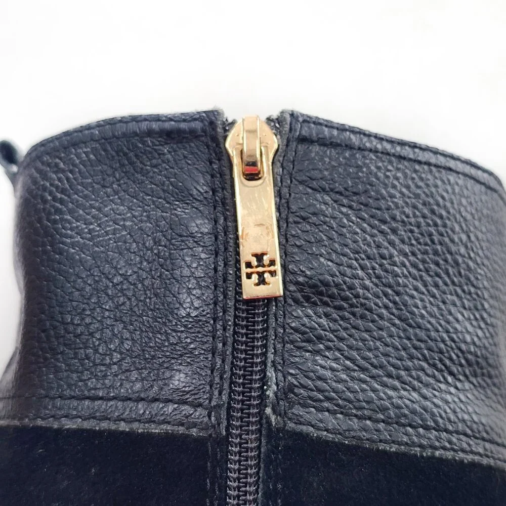 TORY BURCH Tenley‎ Black Leather Suede Combo Designer Riding Boots